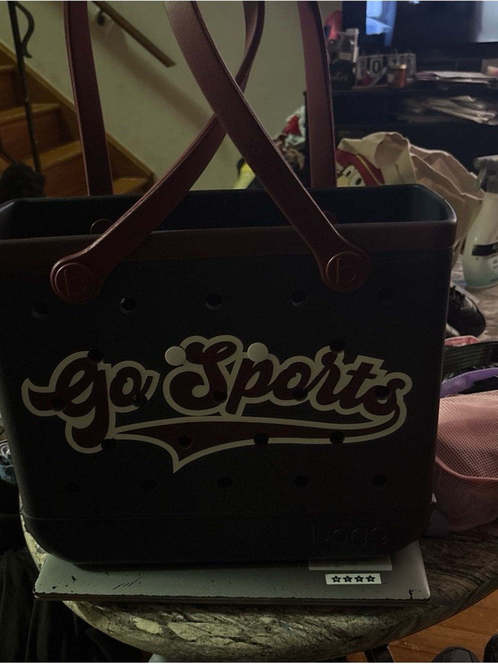 BOGG BAG Black Tote with Maroon Details
